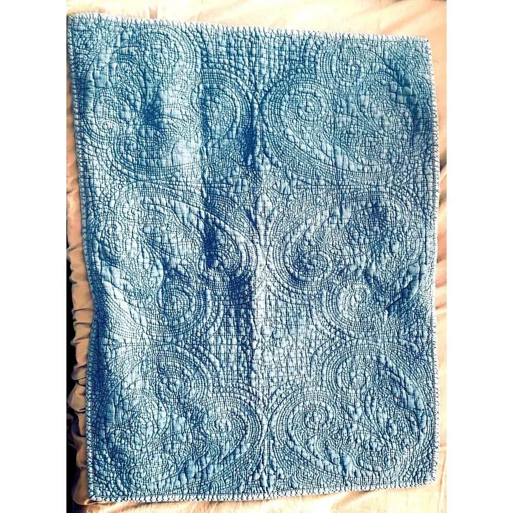 Vintage Ruff Hewn Bon-Ton Embroidered Standard Sham 20'x26' Faded Blue Denim